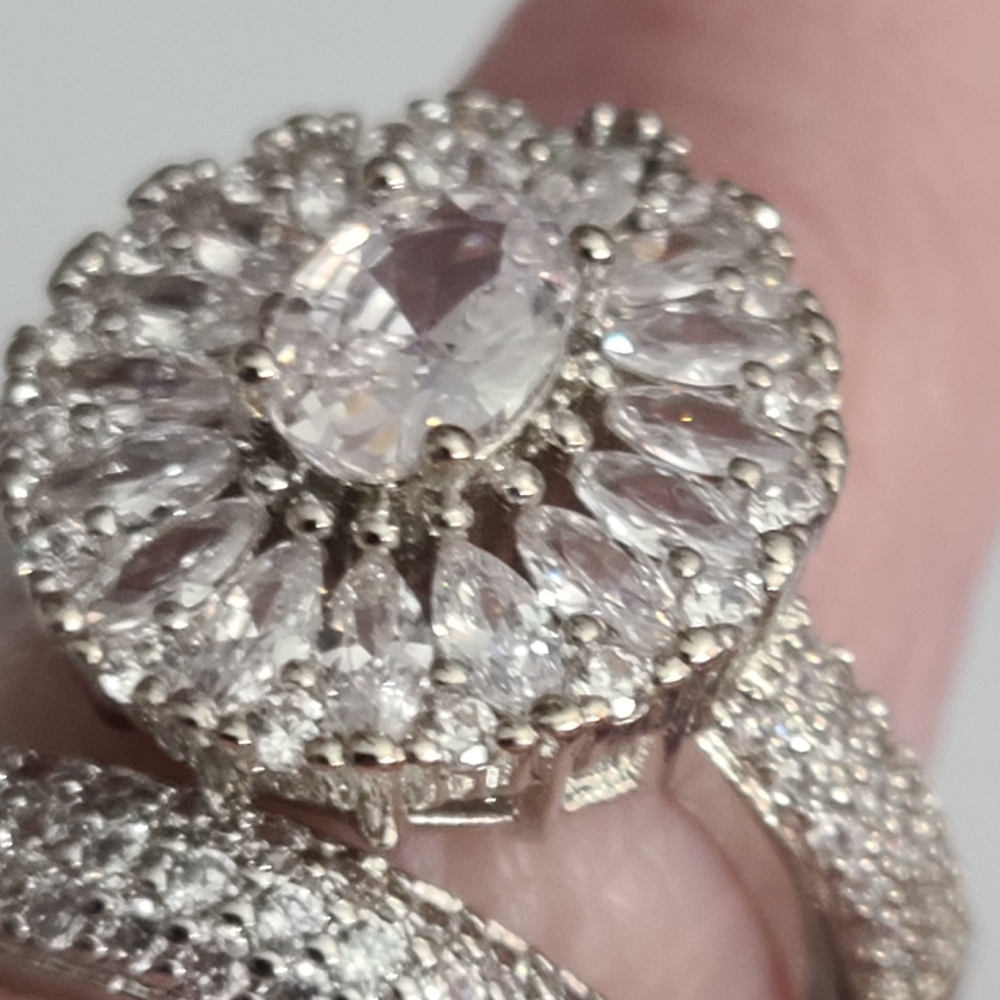 925 Stunning CZ Ring And Band Pave Wedding Engagement Sz 5 6 7 New SPARKLY - Picture 6 of 17